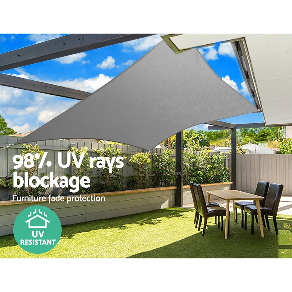 Instahut Shade Sail 6x8m Rectangle 280GSM 98% Grey Shade Cloth - Mekamart Australia