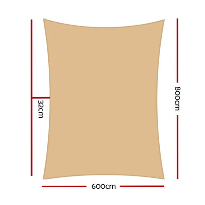 Instahut Shade Sail 6x8m Rectangle 280GSM 98% Sand Shade Cloth - Mekamart Australia