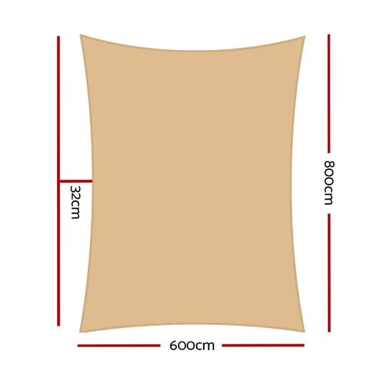Instahut Shade Sail 6x8m Rectangle 280GSM 98% Sand Shade Cloth - Mekamart Australia