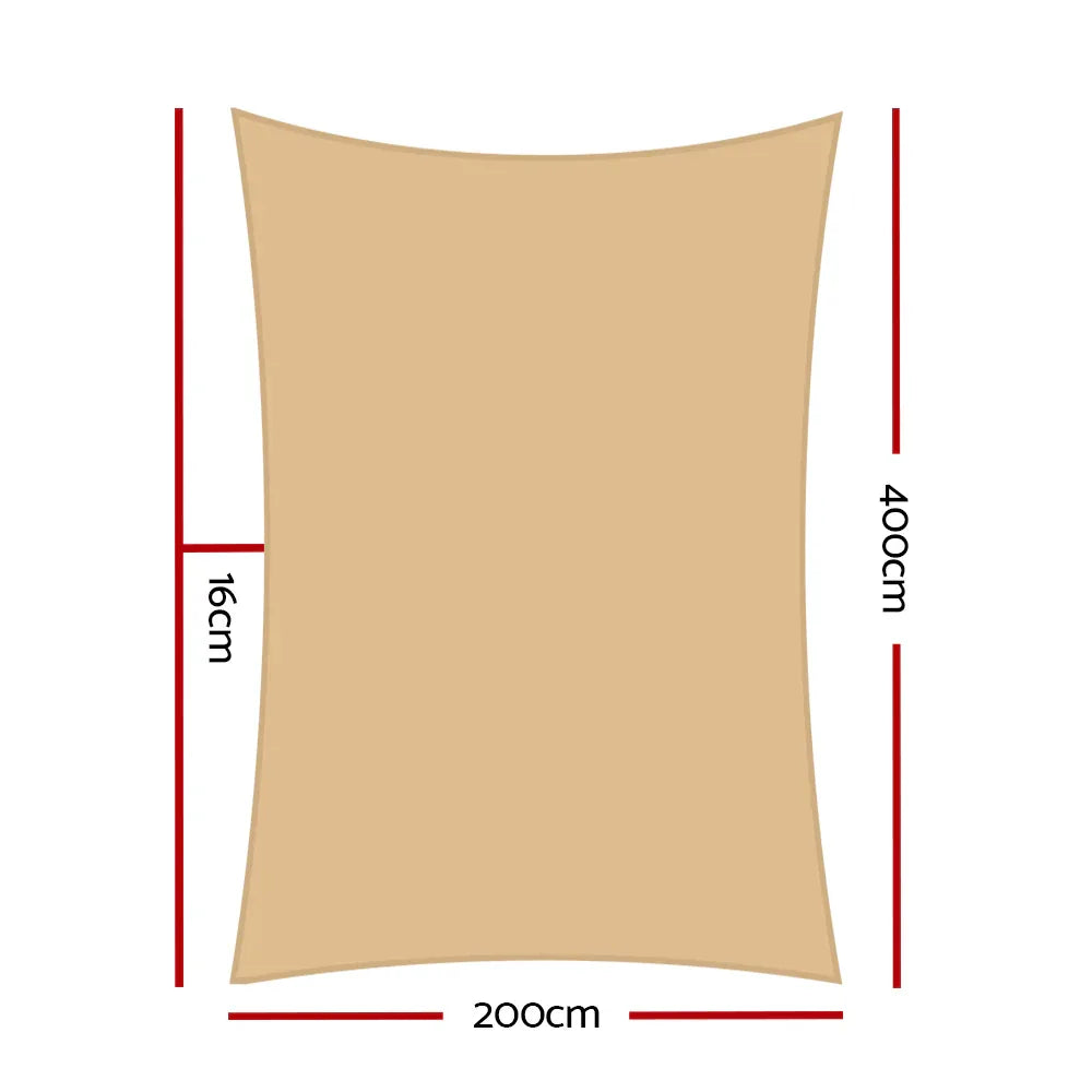 Instahut Shade Sail 2x4m Rectangle 185GSM 95% Sand Shade Cloth - Mekamart Australia