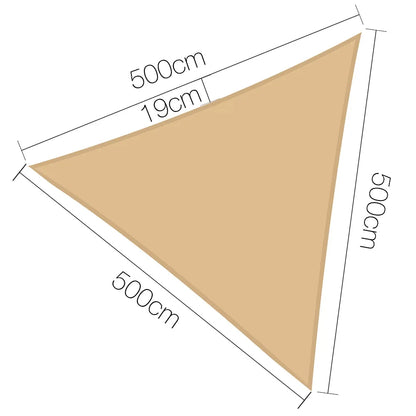 Instahut Shade Sail 5x5x5m Triangle 185GSM 95% Sand Shade Cloth - Mekamart Australia