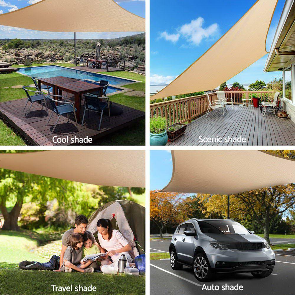 Instahut Shade Sail 5x5x5m Triangle 185GSM 95% Sand Shade Cloth - Mekamart Australia