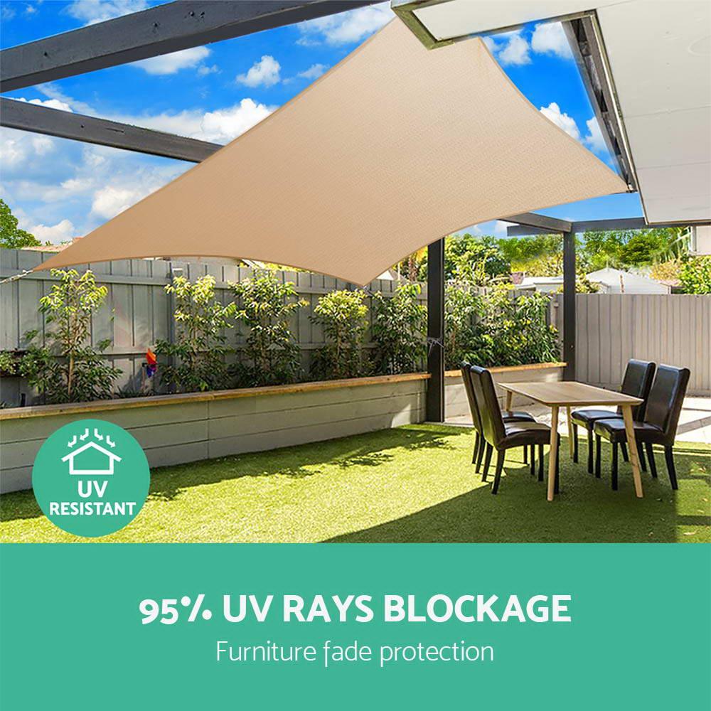 Instahut Shade Sail 5x5x5m Triangle 185GSM 95% Sand Shade Cloth - Mekamart Australia