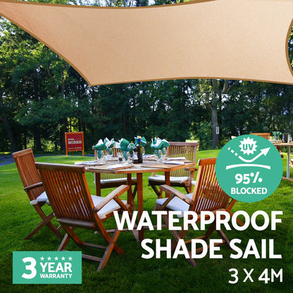 Instahut Waterproof Shade Sail 3x4m Rectangle Sand 95% Shade Cloth - Mekamart Australia