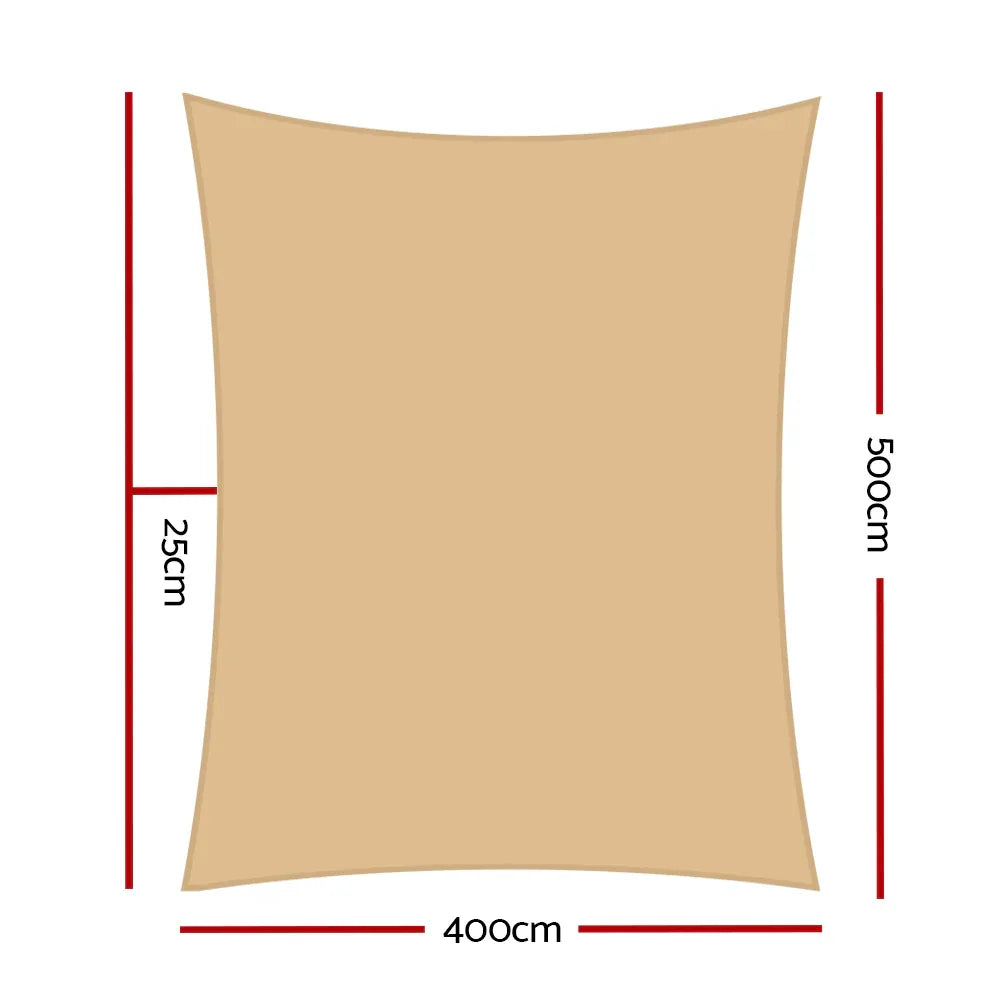 Instahut Waterproof Shade Sail 4x5m Rectangle Sand 95% Shade Cloth - Mekamart Australia