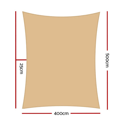 Instahut Waterproof Shade Sail 4x5m Rectangle Sand 95% Shade Cloth - Mekamart Australia
