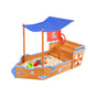 Keezi Kids Sandpit Wooden Boat Sand Pit with Canopy Bench Seat Beach Toys 165cm - Mekamart Australia