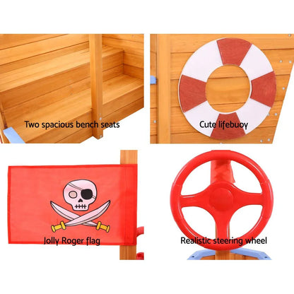 Keezi Kids Sandpit Wooden Boat Sand Pit with Canopy Bench Seat Beach Toys 165cm - Mekamart Australia