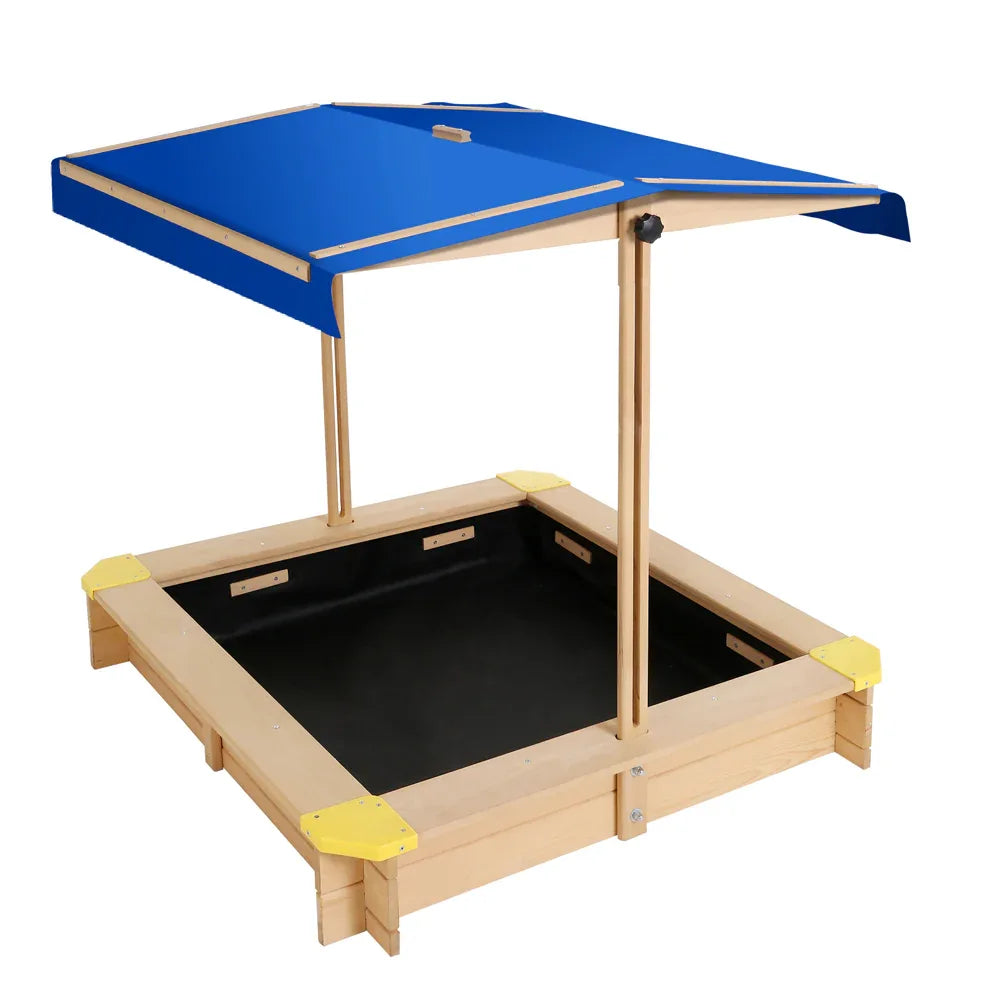Keezi Kids Sandpit Wooden Sandbox Sand Pit with Canopy Bench Seat Toys 101cm - Mekamart Australia