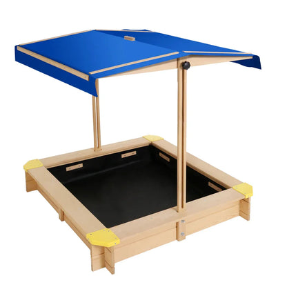 Keezi Kids Sandpit Wooden Sandbox Sand Pit with Canopy Bench Seat Toys 101cm - Mekamart Australia