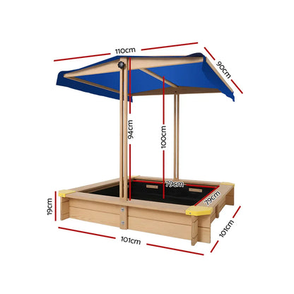 Keezi Kids Sandpit Wooden Sandbox Sand Pit with Canopy Bench Seat Toys 101cm - Mekamart Australia