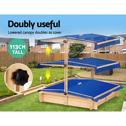 Keezi Kids Sandpit Wooden Sandbox Sand Pit with Canopy Bench Seat Toys 101cm - Mekamart Australia