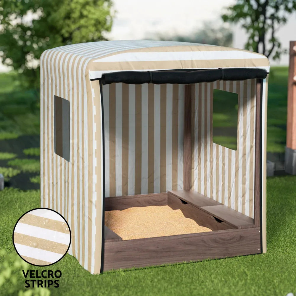 Keezi Kids Sandpit Wooden Sandbox Sand Pit with Canopy Window Water Basin 120cm - Mekamart Australia