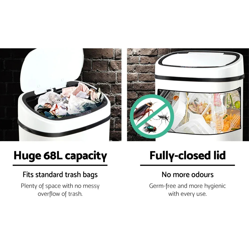 Devanti 68L Motion Sensor Bin Rubbish Automatic White - Mekamart Australia