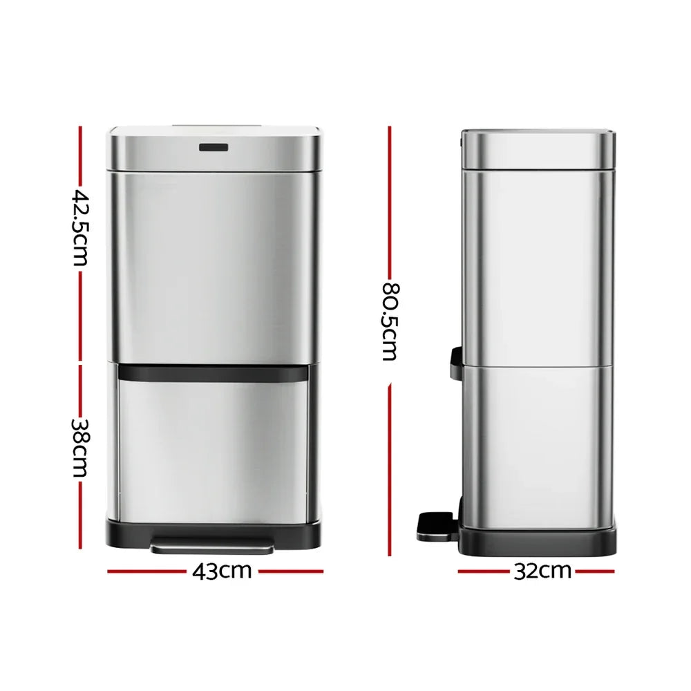 Devanti 70L Motion Sensor Bin Pedal Bins Automatic Siver - Mekamart Australia