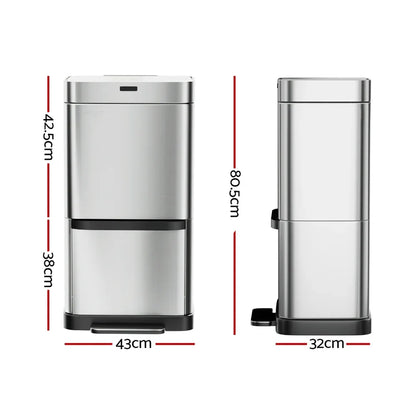 Devanti 70L Motion Sensor Bin Pedal Bins Automatic Siver - Mekamart Australia