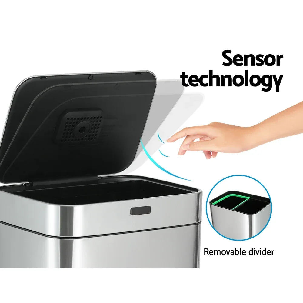Devanti 70L Motion Sensor Bin Pedal Bins Automatic Siver - Mekamart Australia