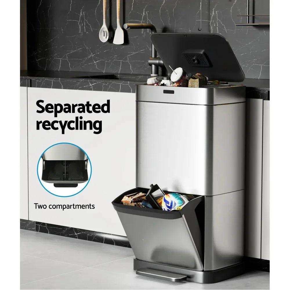Devanti 70L Motion Sensor Bin Pedal Bins Automatic Siver - Mekamart Australia