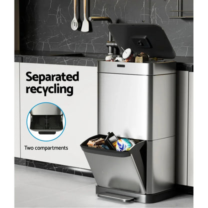 Devanti 70L Motion Sensor Bin Pedal Bins Automatic Siver - Mekamart Australia