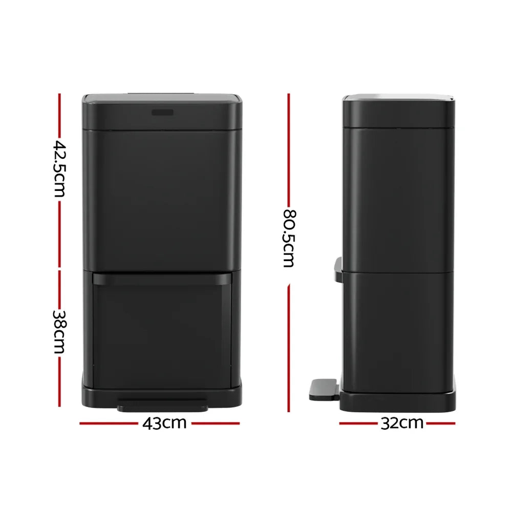 Devanti 70L Motion Sensor Bin Pedal Bins Automatic Black - Mekamart Australia