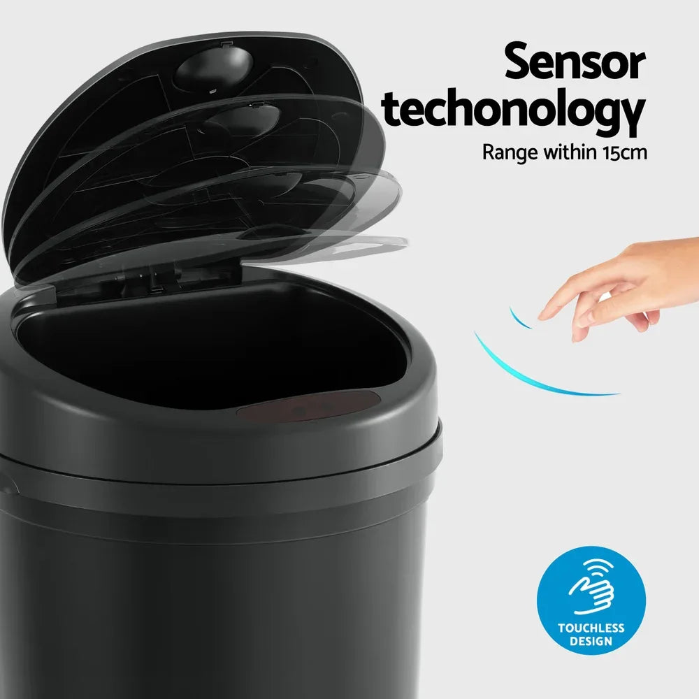 Devanti Sensor Bin Motion Rubbish Bins Kitchen Automatic Trash Can Black 9L - Mekamart Australia