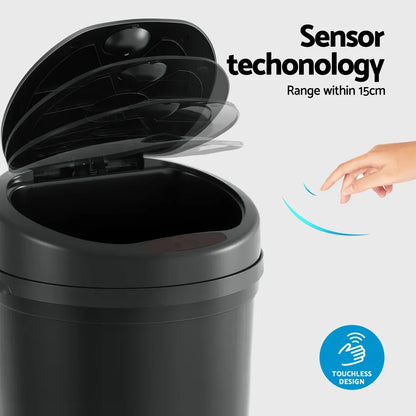 Devanti Sensor Bin Motion Rubbish Bins Kitchen Automatic Trash Can Black 9L - Mekamart Australia