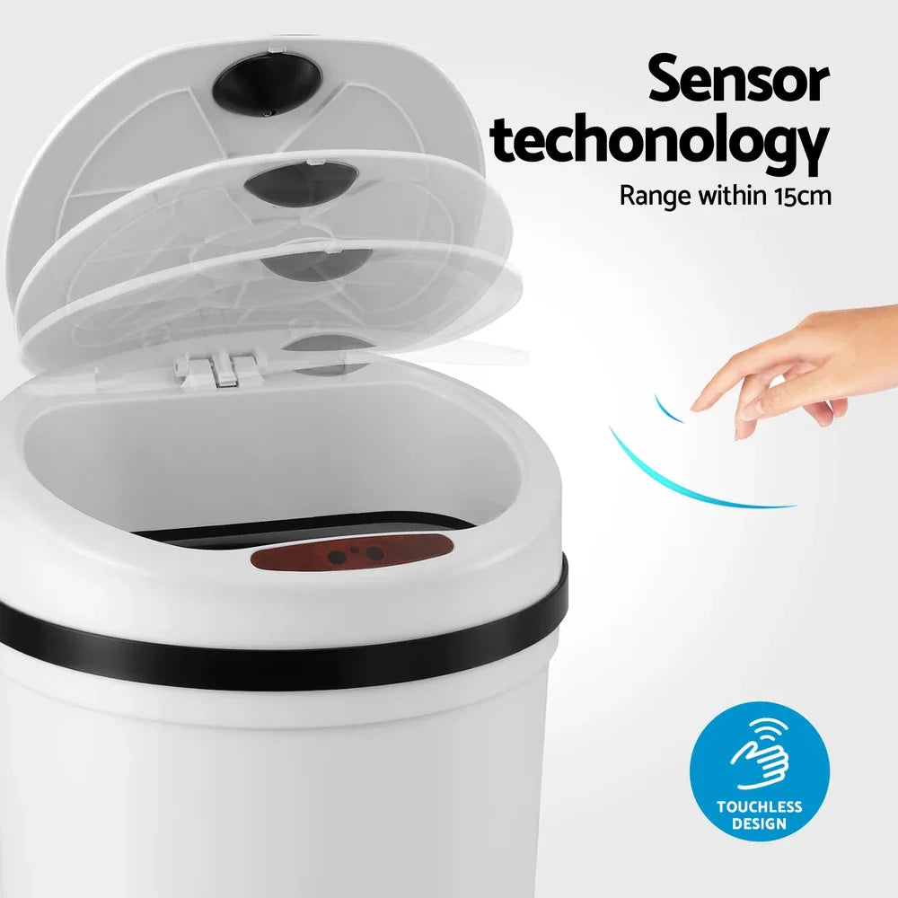 Devanti Sensor Bin Motion Rubbish Bins Kitchen Automatic Trash Can White 9L - Mekamart Australia