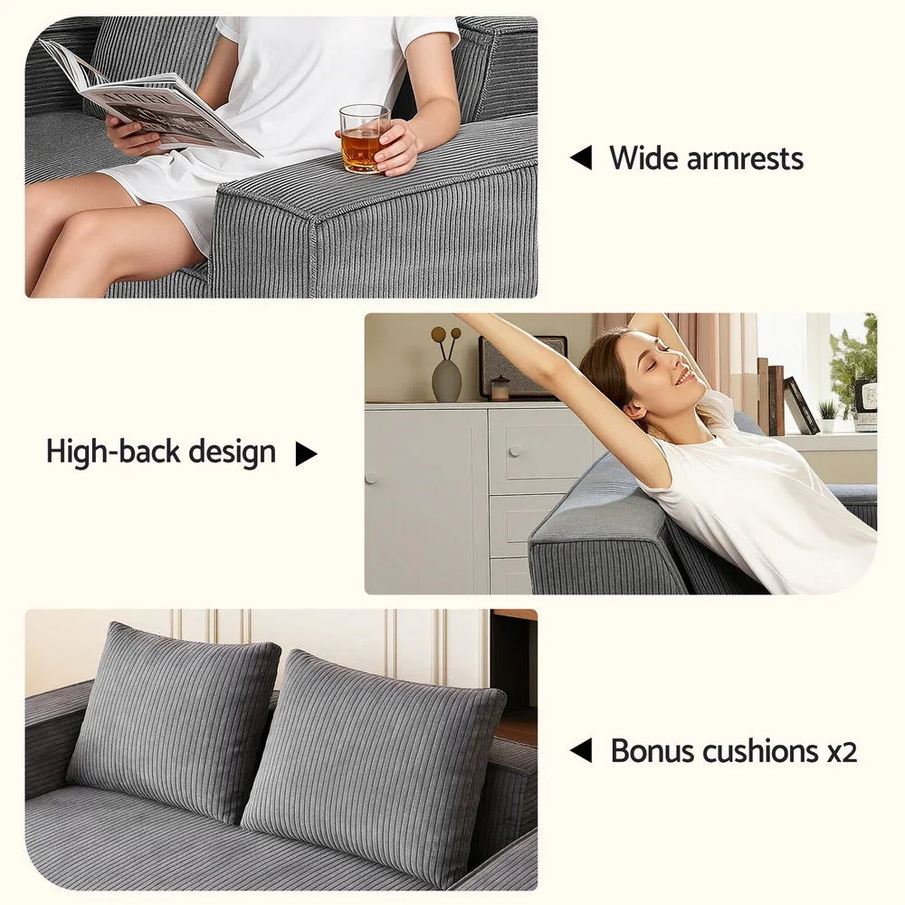 Artiss 2 Seater Sofa Loveseat Sofas Bed Couch No Assembly Corduroy Small Couches Apartement - Mekamart Australia