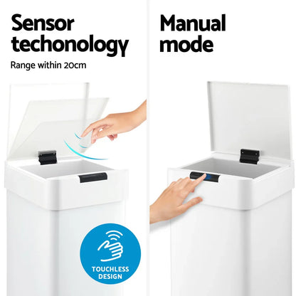 Devanti 50L Sensor Bin Motion Rubbish Bins Kitchen Automatic Trash Can White - Mekamart Australia
