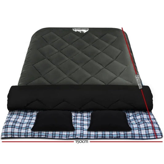 Weisshorn Sleeping Bag Double Pillow Thermal Camping Hiking Tent Grey -10&deg;C - Mekamart Australia