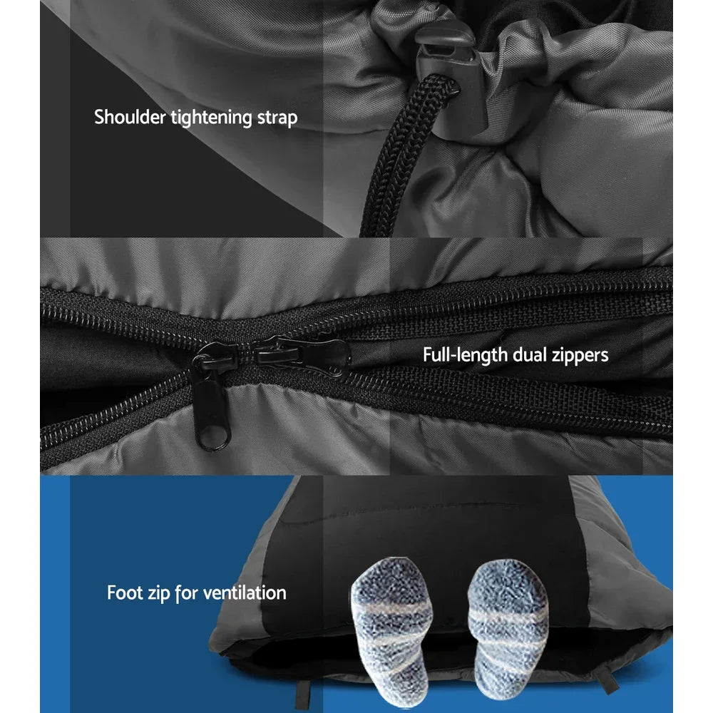 Weisshorn Sleeping Bag Single Thermal Camping Hiking Tent Black  -20°C - Mekamart Australia