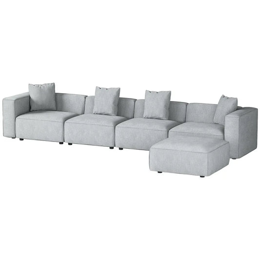 Artiss Modular Sofa Chaise Set 5-Seater Grey - Mekamart Australia