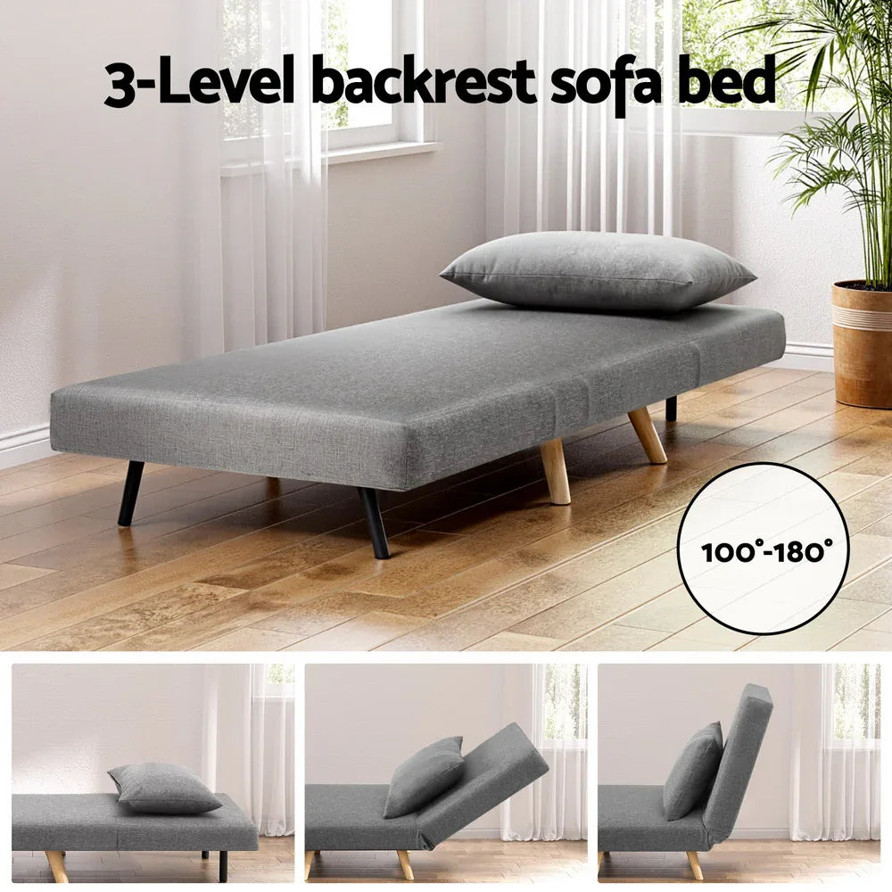 Artiss Sofa Bed Convertible Couch Recliner Lounge Chair Linen Grey - Mekamart Australia