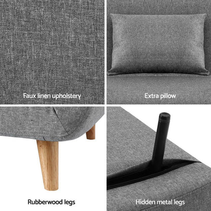 Artiss Sofa Bed Convertible Couch Recliner Lounge Chair Linen Grey - Mekamart Australia
