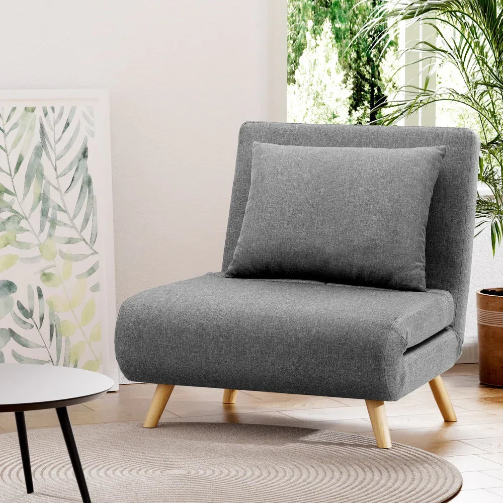 Artiss Sofa Bed Convertible Couch Recliner Lounge Chair Linen Grey - Mekamart Australia