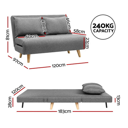 Artiss Sofa Bed 2 Seater Convertible Couch Recliner Lounge Chair Linen - Mekamart Australia