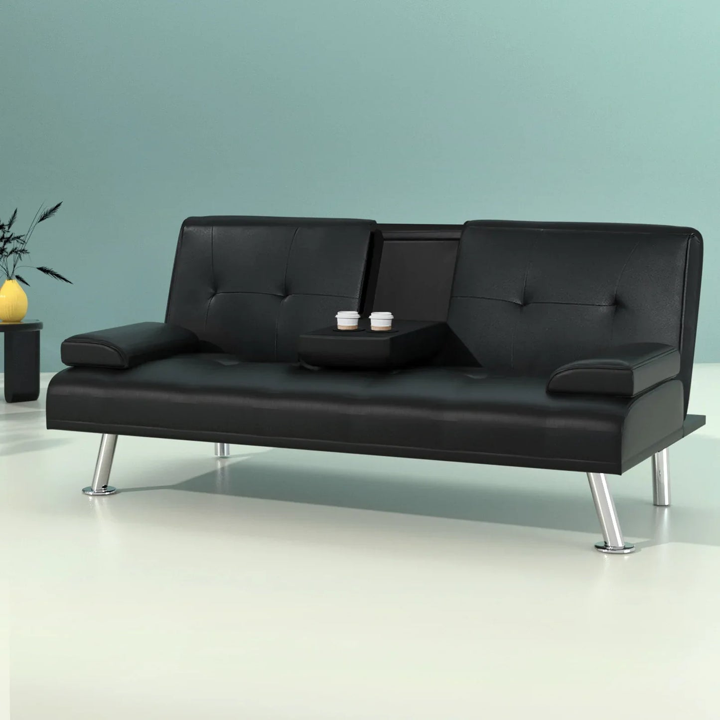Artiss Sofa Bed 168CM Black PU Leather - Mekamart Australia