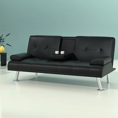 Artiss Sofa Bed 168CM Black PU Leather - Mekamart Australia