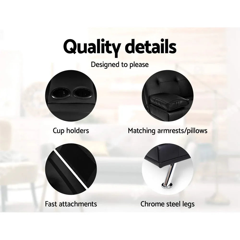 Artiss Sofa Bed 168CM Black PU Leather - Mekamart Australia