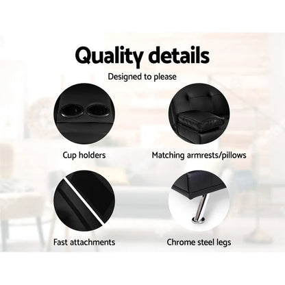 Artiss Sofa Bed 168CM Black PU Leather - Mekamart Australia