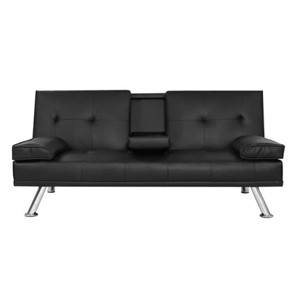 Artiss Sofa Bed 168CM Black PU Leather - Mekamart Australia