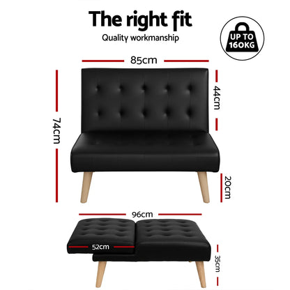 Artiss Sofa Bed Couch 1 Seater Lounge Fabric Black - Mekamart Australia