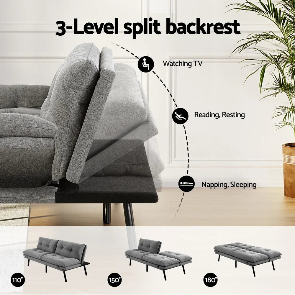 Artiss Sofa Bed Convertible 3 Seater Couch Recliner Lounge Chair Fabric Grey - Mekamart Australia