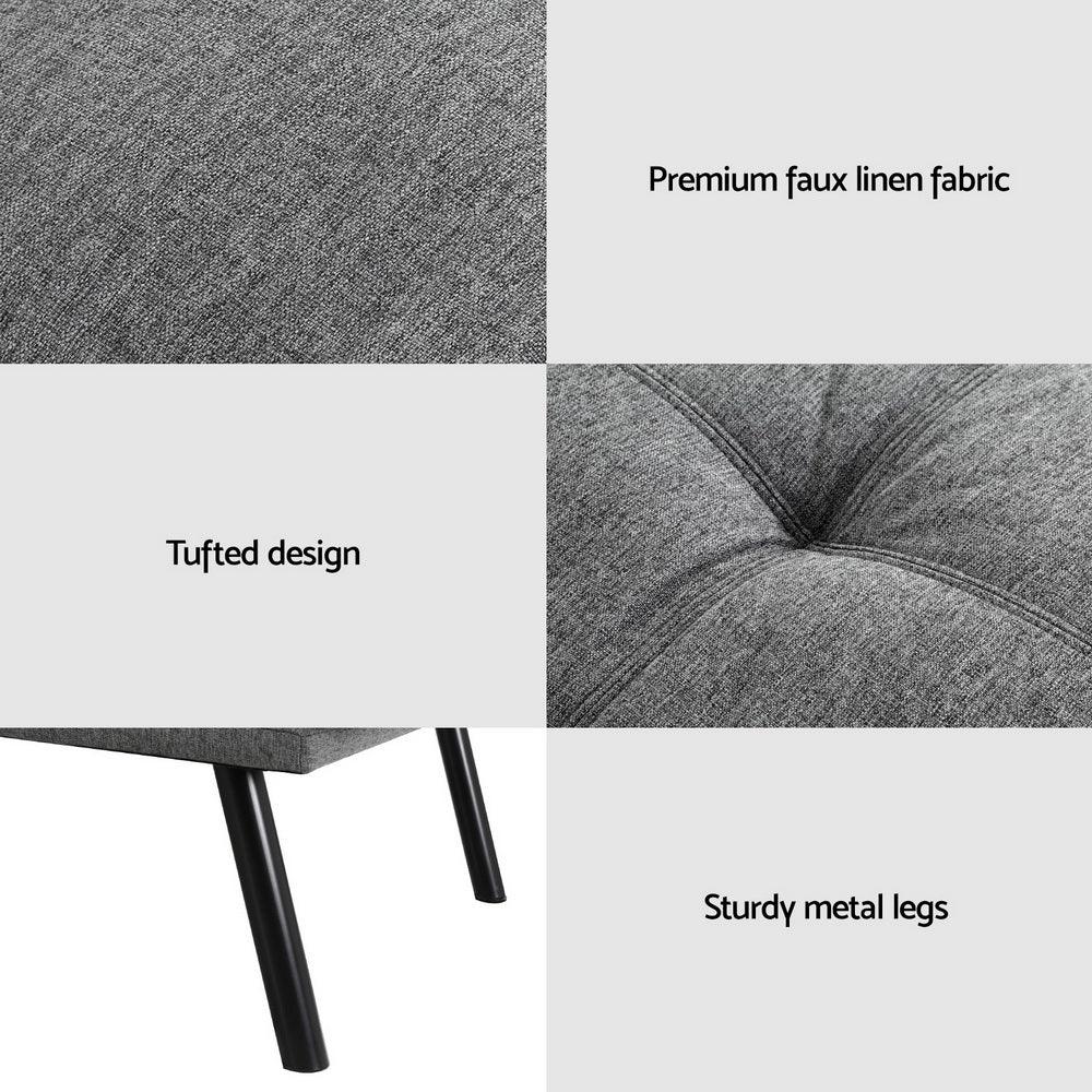 Artiss Sofa Bed Convertible 3 Seater Couch Recliner Lounge Chair Fabric Grey - Mekamart Australia