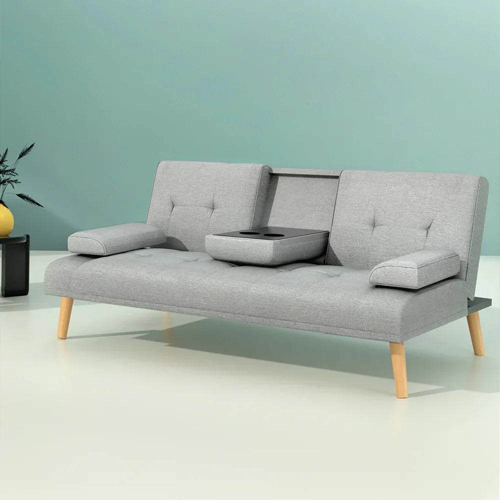 Artiss Sofa Bed 188CM Grey Faux Linen - Mekamart Australia