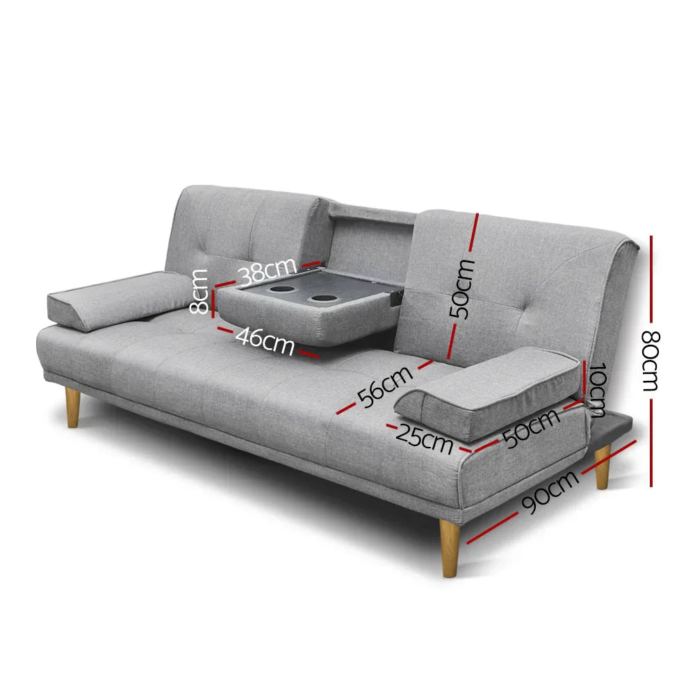 Artiss Sofa Bed 188CM Grey Faux Linen - Mekamart Australia
