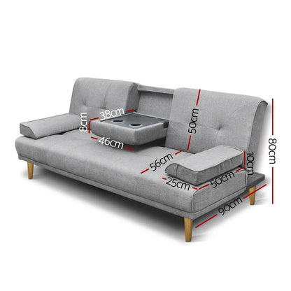 Artiss Sofa Bed 188CM Grey Faux Linen - Mekamart Australia
