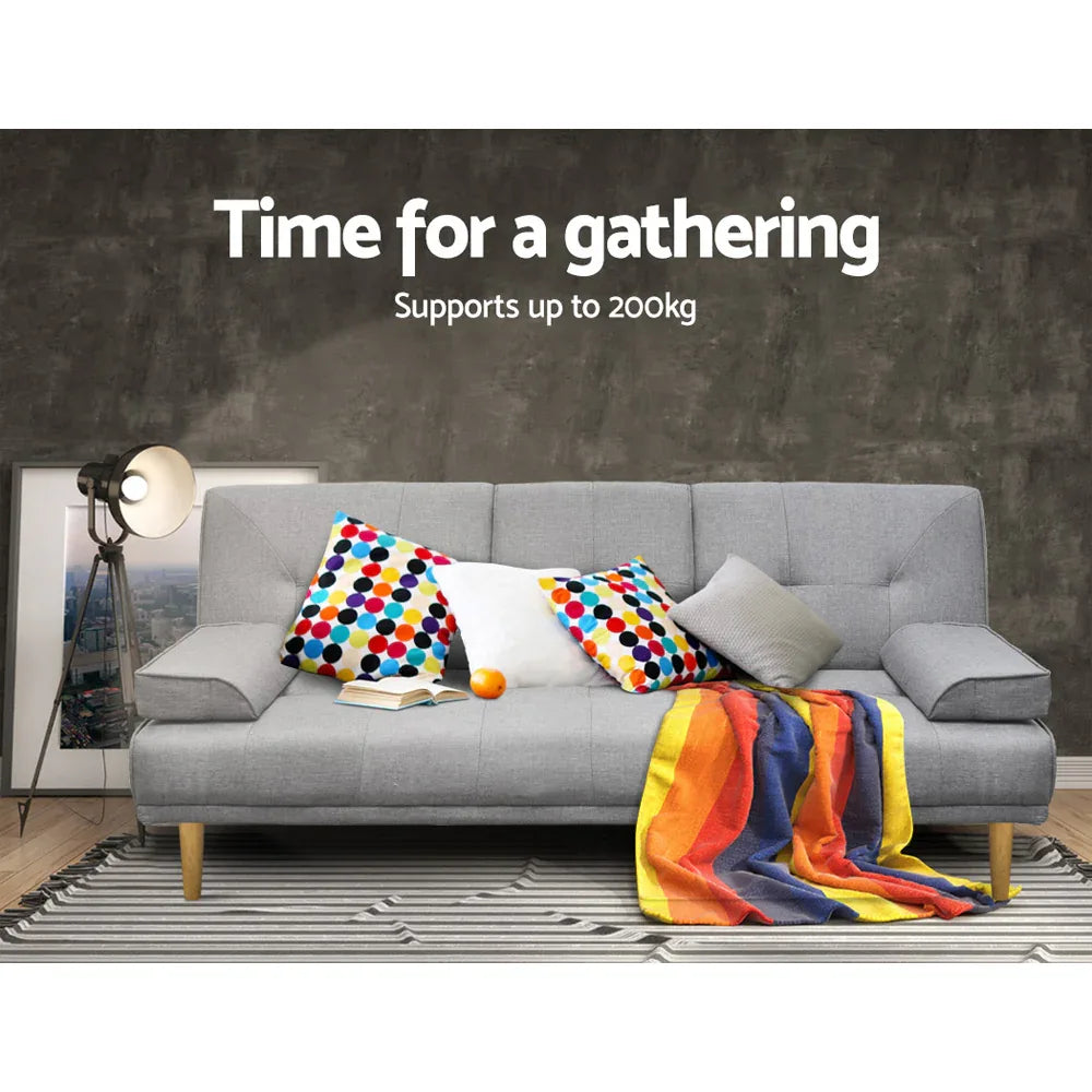 Artiss Sofa Bed 188CM Grey Faux Linen - Mekamart Australia