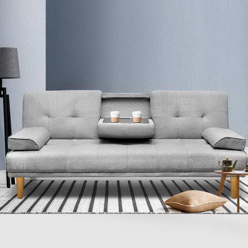 Artiss Sofa Bed 188CM Grey Faux Linen - Mekamart Australia