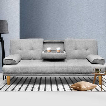 Artiss Sofa Bed 188CM Grey Faux Linen - Mekamart Australia